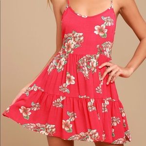 Posy Promenade Red Floral Print Lace-Up Dress